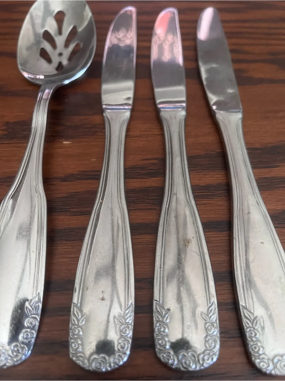 Pfaltzgraff seven  roses flatware replacement Lot slotted spoon butter knives